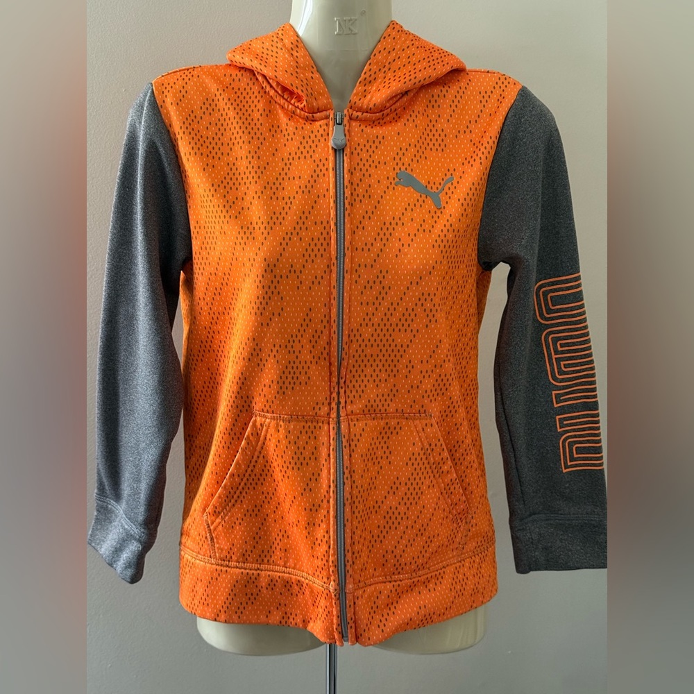 47. PUMA Kids Vibrant Orange and Charcoal Hoodie Boys 10-12